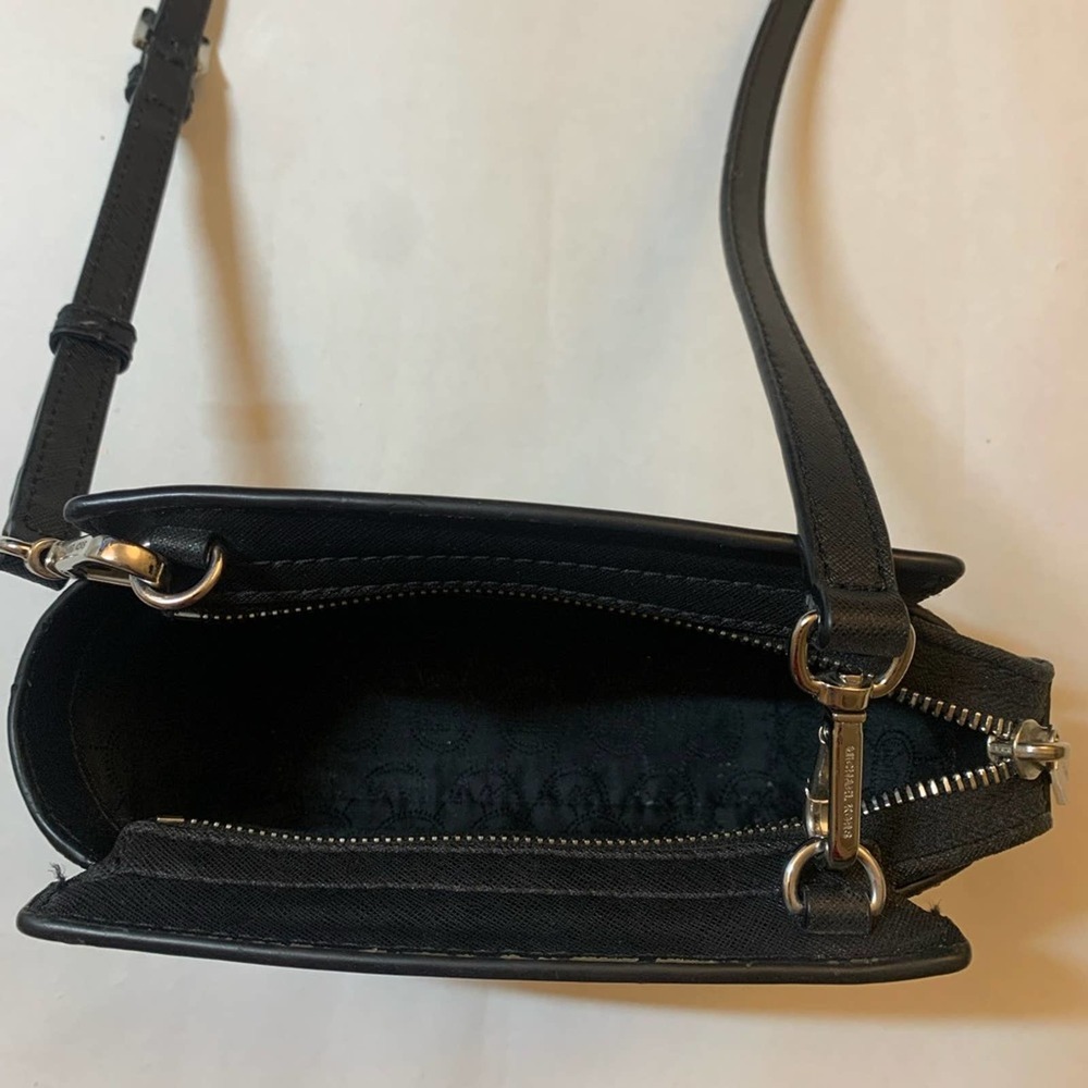 Michael Kors Mini Bag Striped Crossbody Black Violet Messenger Selma - Picture 5 of 14